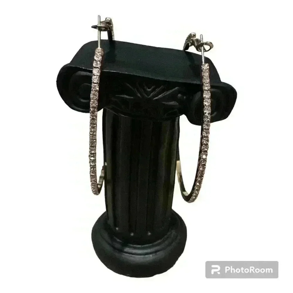I.N.C. Gold Tone Large Pavé Cubic‎ Zirconia Hoop Earrings